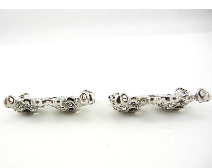 Pair of Rhinestone Encrusted Silver-tone Skull and Crossbone Slide Charms