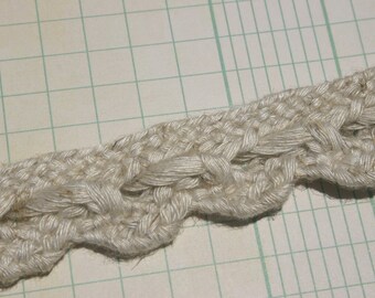 Beige Cluny Trim - Khaki Linen Braid Trim - Scalloped Insertion Style - Soft Pliable Trim - 1" Wide