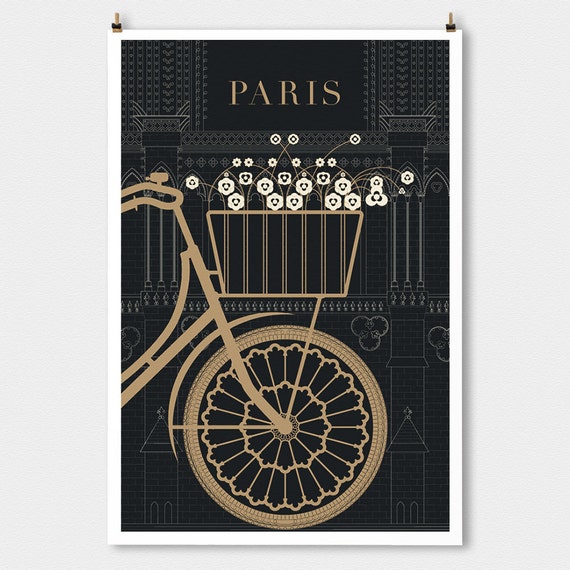 Paris Print Black and Gold Large Wall Art by