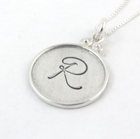 Sterling Silver Circle Initial Necklace Personalized Custom