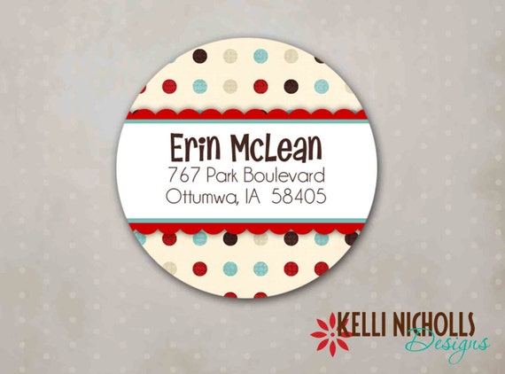 Red Wagon Turquoise & Red Circle Return Address Labels