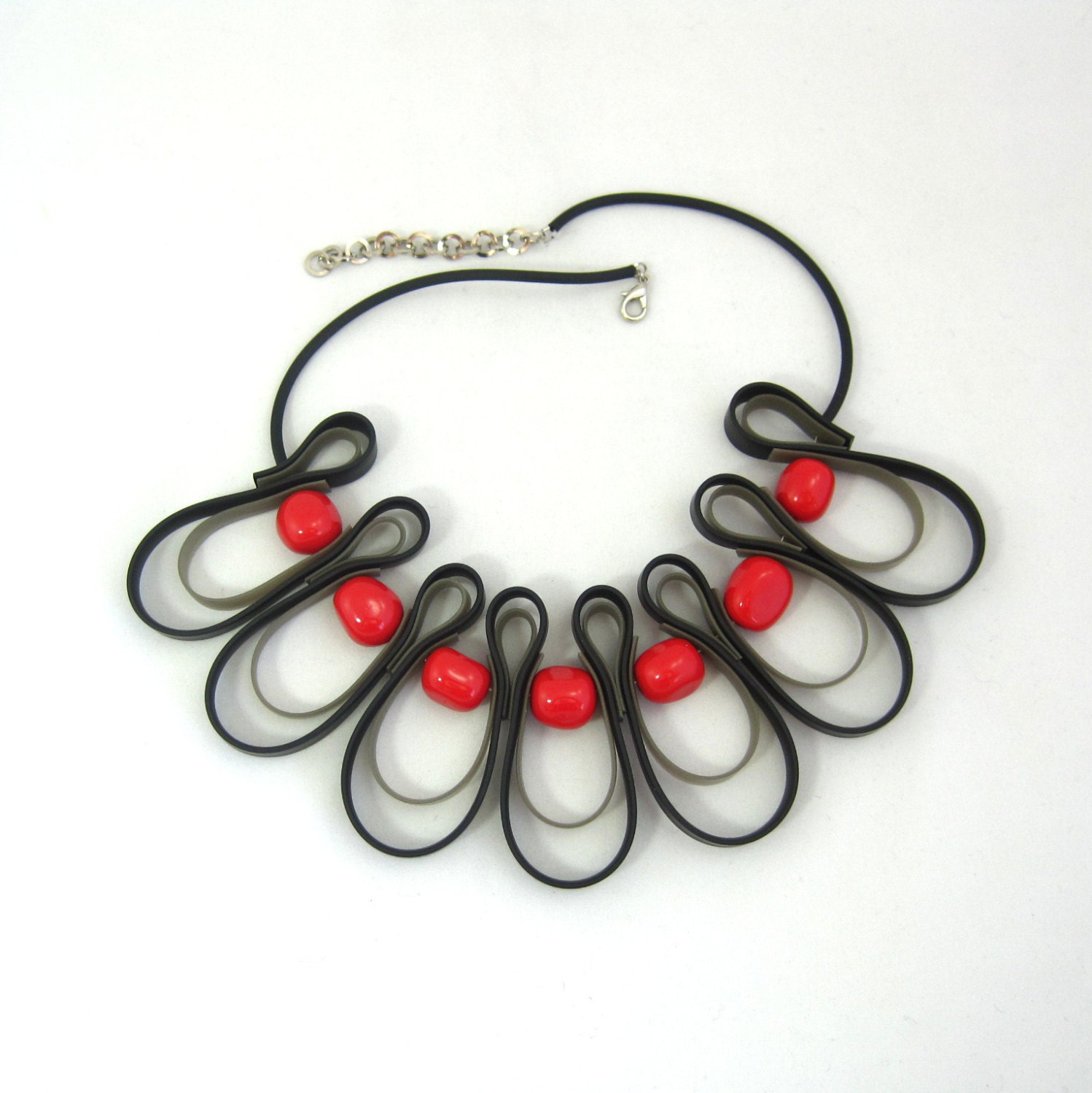 red and black bib necklace rubber jewelry by frankideas on Etsy