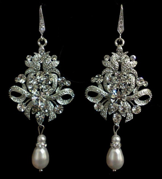 Chandelier Bridal Earrings Swarovski Crystal Jewelry by YJDesign