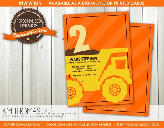 CONSTRUCTION ZONE...Custom Birthday Invitation...by KM Thomas Designs #103 Il_570xn