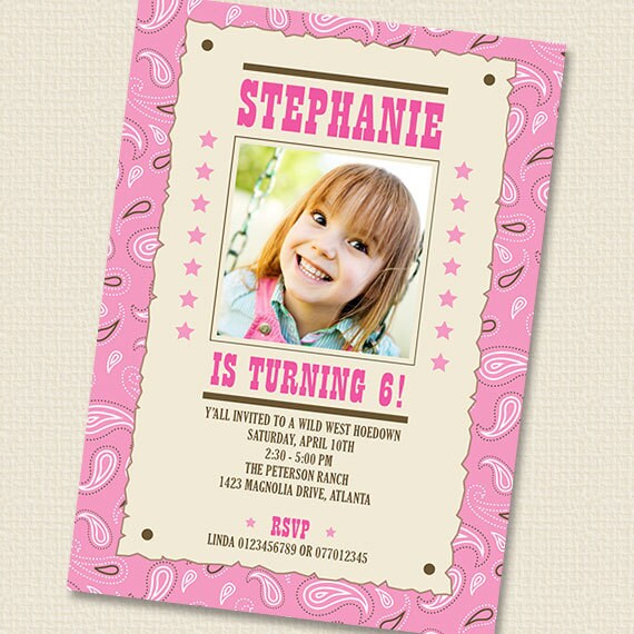 Cowgirl Photo Birthday Party Invitation Personalized Printable (Digital File) Il_570xn