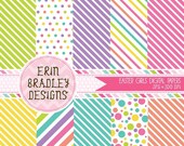 50% OFF SALE Easter Girls Digital Papers Green Purple Pink Yellow Blue Orange Stripes & Polka Dots Digital Paper Pack INSTANT Download Il_170x135