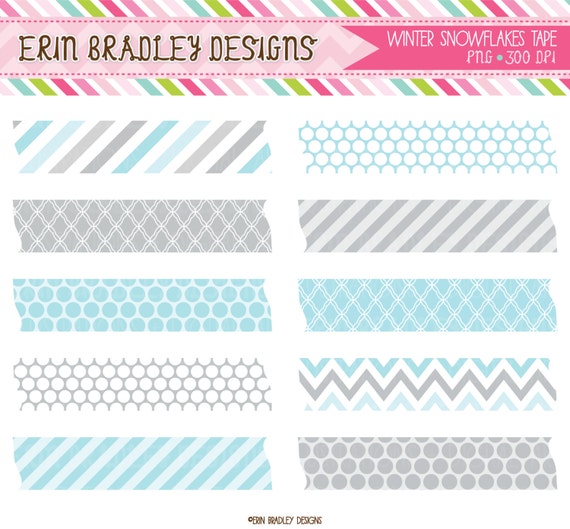 80% OFF SALE Winter Clipart Digital Washi Tape Graphics in Blue & Gray Il_570xn