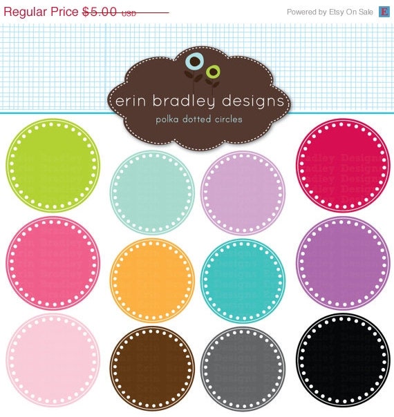 50% OFF SALE Digital Scrapbooking Clipart Clip Art Polka Dotted Circle Frames Personal and Commercial Use Il_570xn