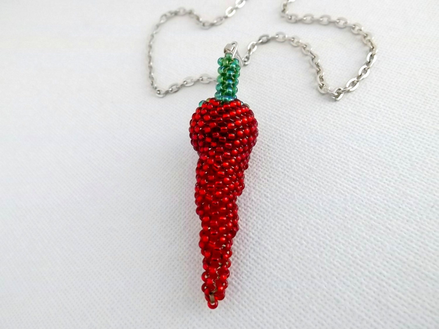 Red Hot Chili Pepper Necklace / Peyote Chilli Pepper Pendant
