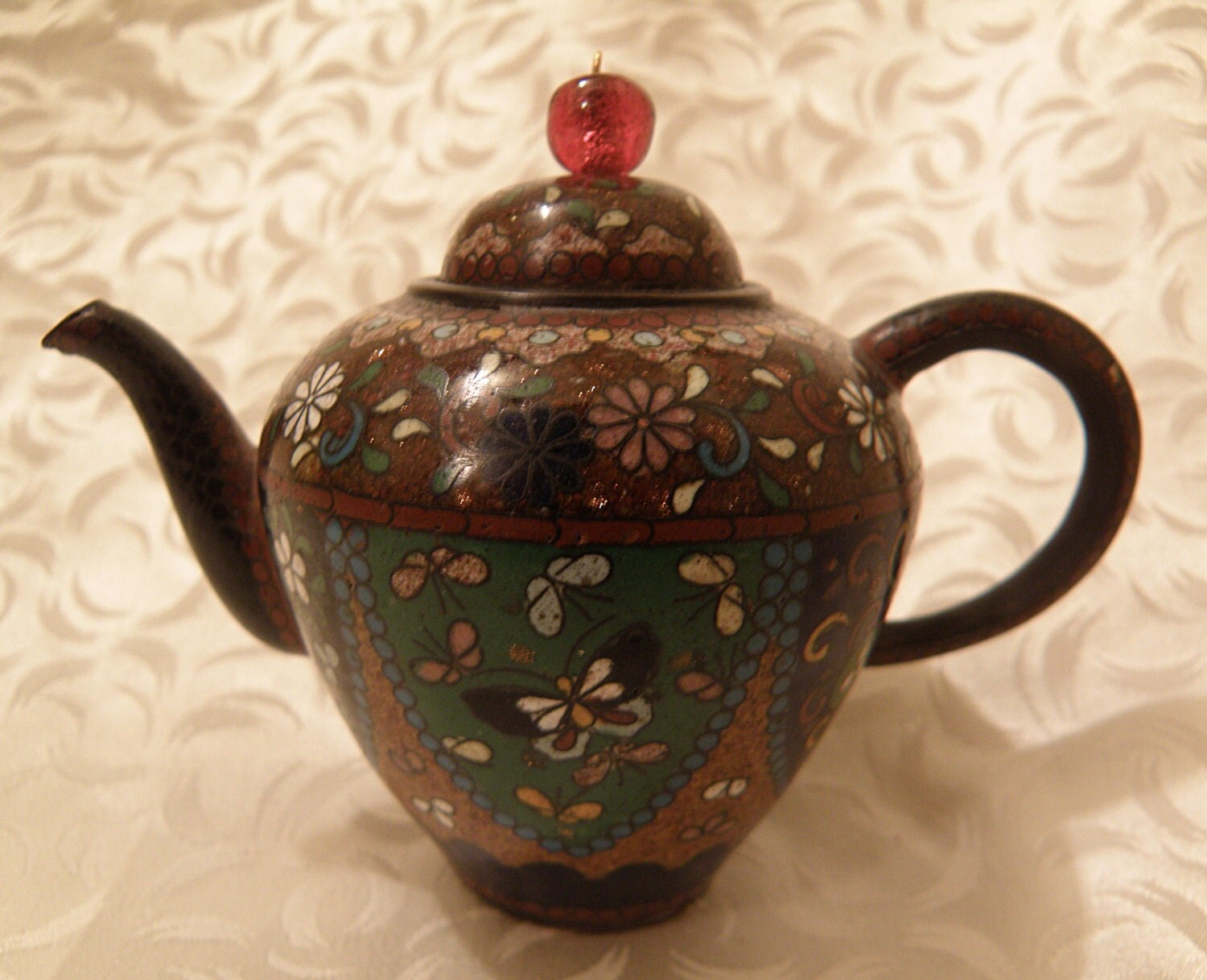 Antique Miniature Cloisonne Teapot with Metallic by talkingbirdie