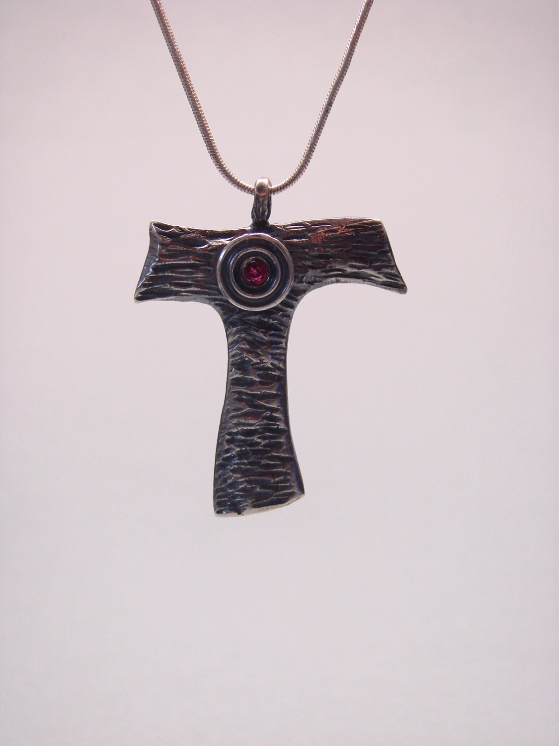 Franciscan Tau Cross Sterling silver St Francis Red ruby stone