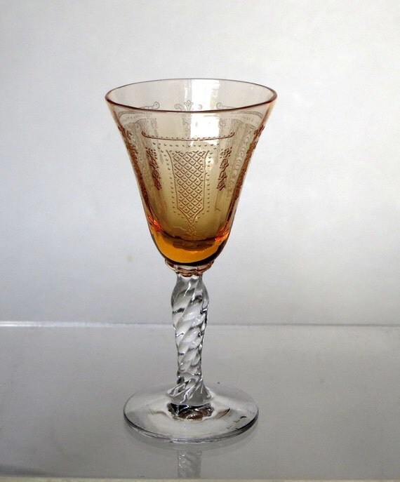 Fostoria Beverly Etch Amber Depression Glass Cordial