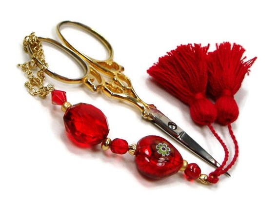 Scissor Fob Red Heart Quilting Sewing Cross Stitch by TJBdesigns