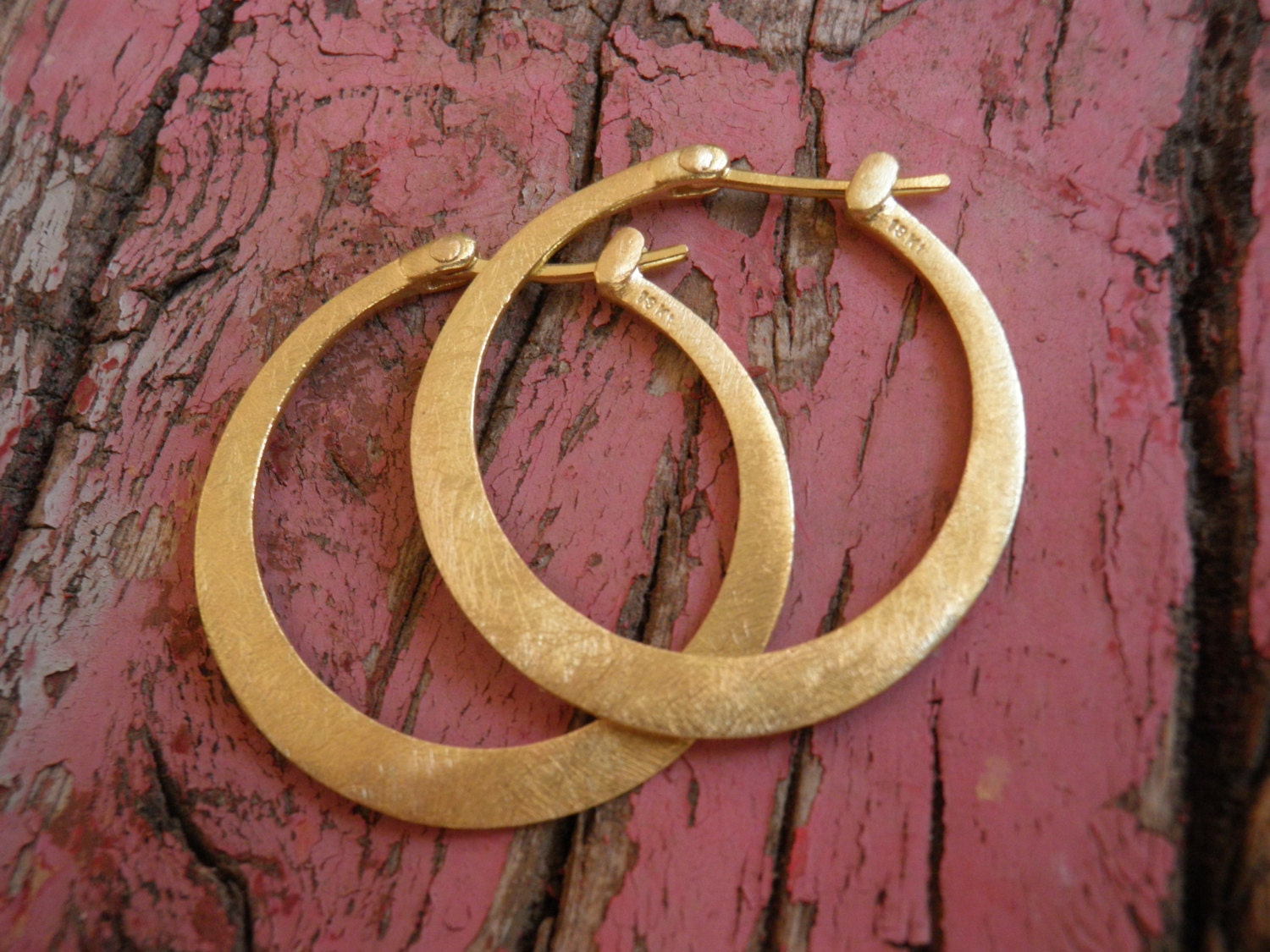 Gold Hoops Earrings Flat Hoops Classic Design 18k gold