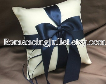 Romantic Satin Ring Bearer Pillow...You Choose the Colors...Buy One Get One Half Off...shown in ivory/navy blue