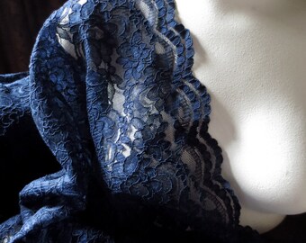 FAT QUARTER Alencon Lace Fabric in Navy Blue for Bridal, Mother of the Bride, Skirts, Clutches, Evening Wear