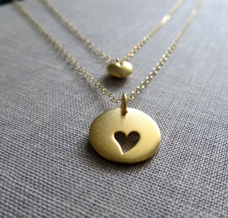 Mother daughter necklace Gold heart mother by thejewelrybar