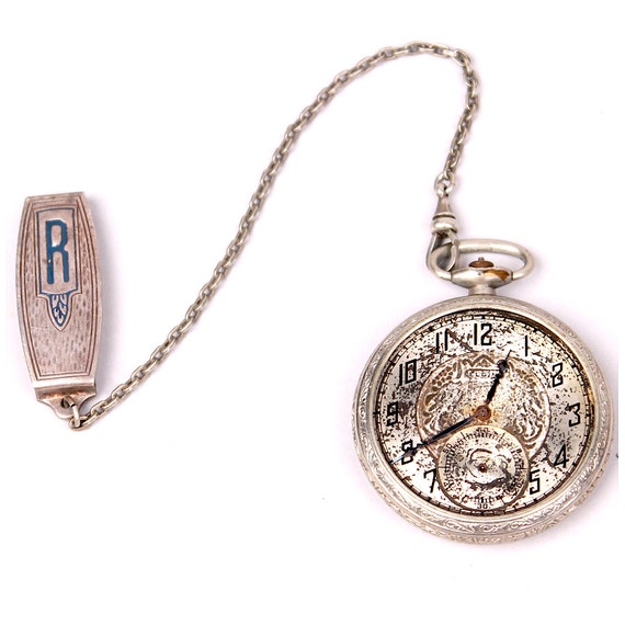 antique art deco mens pocket watch chain belt buckle clip initial ...