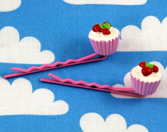 Pair of Kawaii Cupcake Bobby Pins - Pink ...