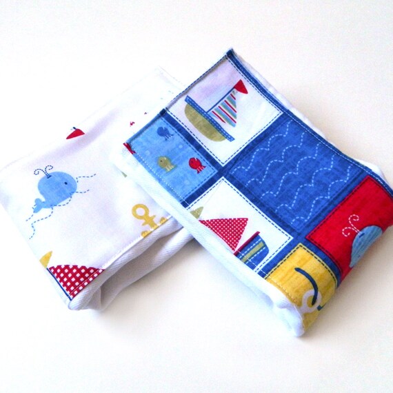 Nautical Burp Cloth / Sailboat Burp Cloth / Whale Burp Cloth / Boy Burp Cloth- Blue Burp Cloth Set / Baby Shower Gift / Diaper Burp Cloth