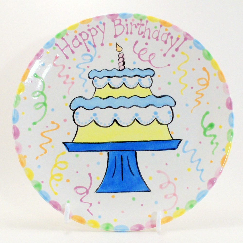 12 inch Birthday Cake Plate Personalized Happy Birthday