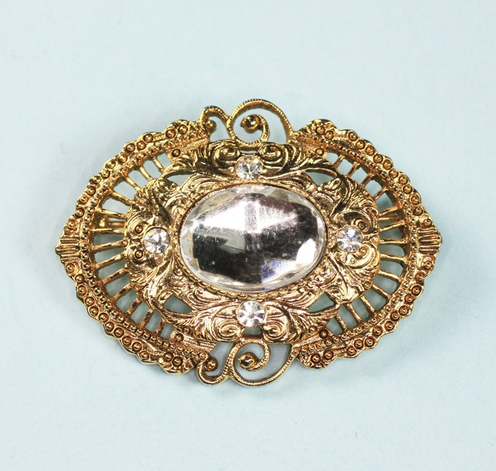 Clear Center Filigree Brooch 1928 Jewelry Company by PastSplendors