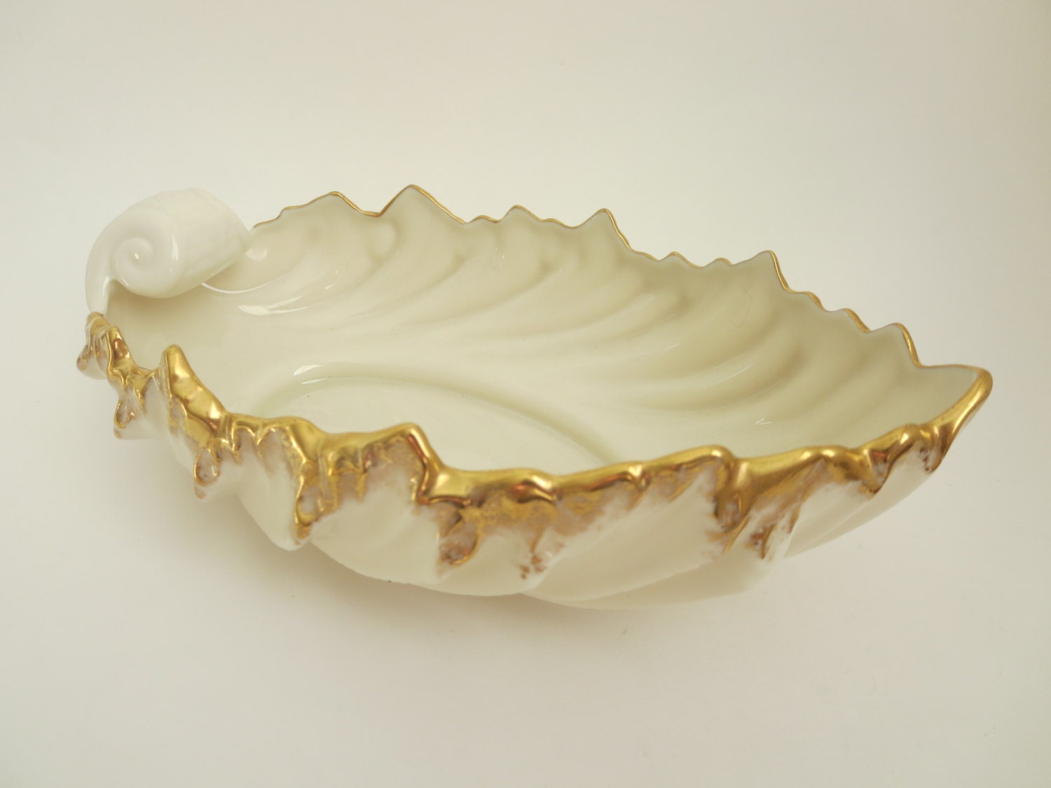 Vintage Lenox Candy Dish Ivory and Gold Acanthus Porcelain