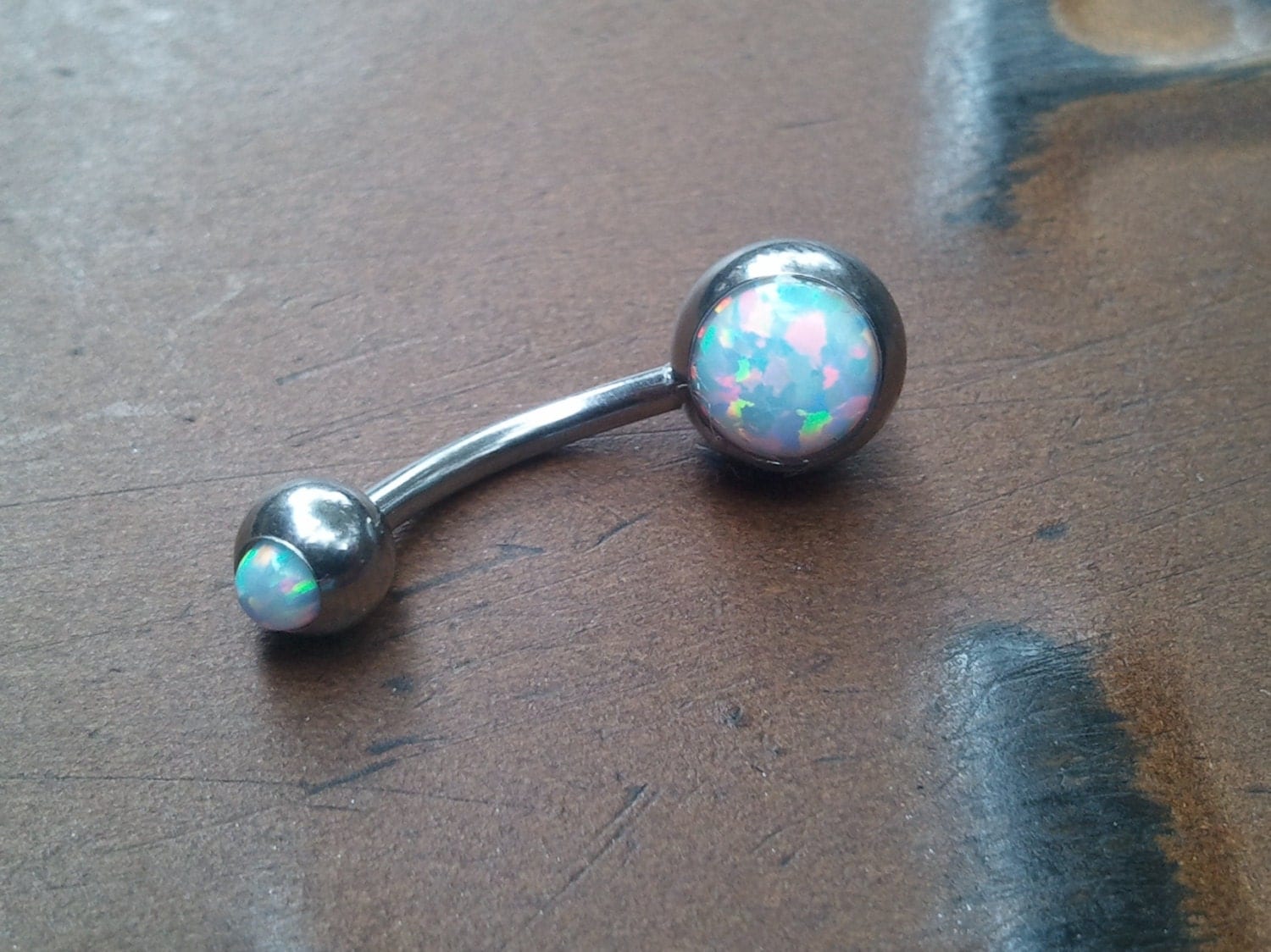 White Fire Opal Belly Button Ring Jewelry Piercing Bar Barbell