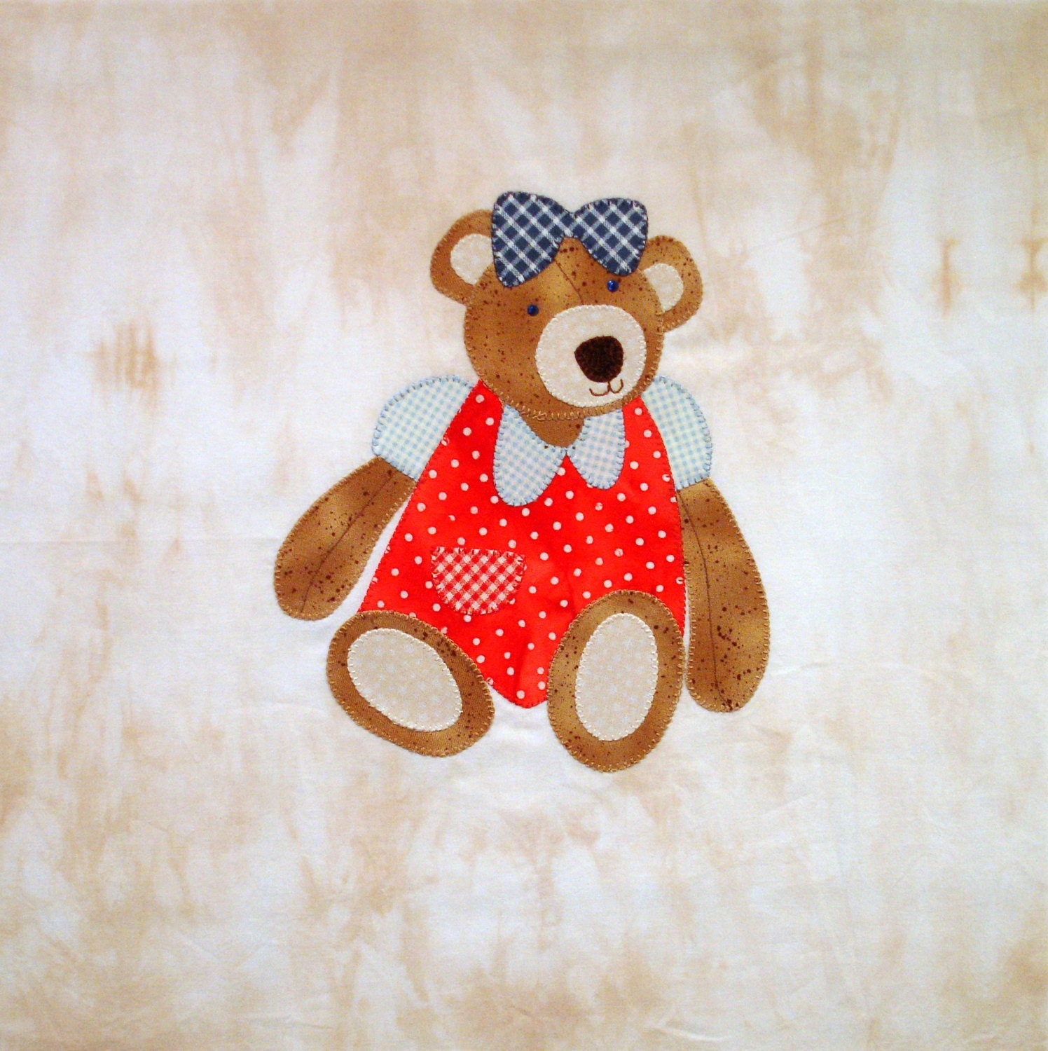 Teddy Bear Girl Appliqued Quilt Block