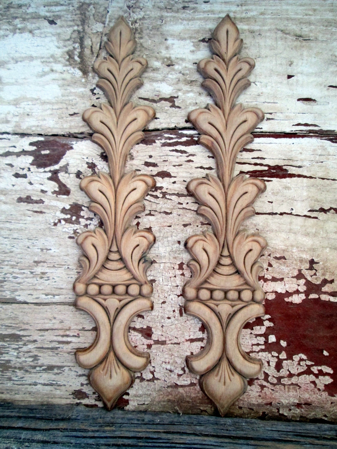 Wood Wooden Furniture Applique Pair Molding Scrolling leaves