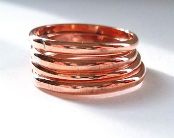 Simple Copper Rings, Set of Four Stackable Copper Ring Band (4)