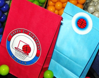 Basketball Party Favor Goody Bags w/Sticker Seals. Basketball Birthday Loot Bags. Basketball Themed Treat Sacks. Set of TEN. Choose Size
