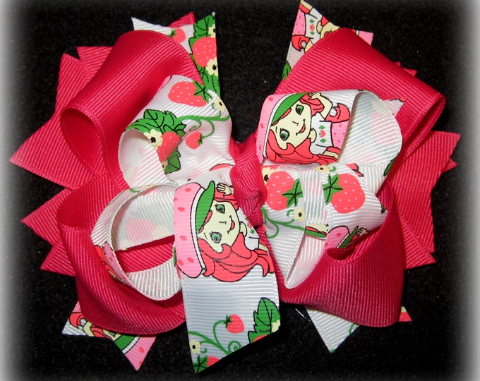 Strawberry Shortcake Bow, Girls Hairbows, Boutique Hair Bow, Triple Layered Hairbow, Girls Bows, Pink Bows, Baby Hairbows, Toddler Bows,