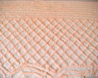 Plush Peach Vintage Chenille Bedspread Fabric 18 x 29 Inches