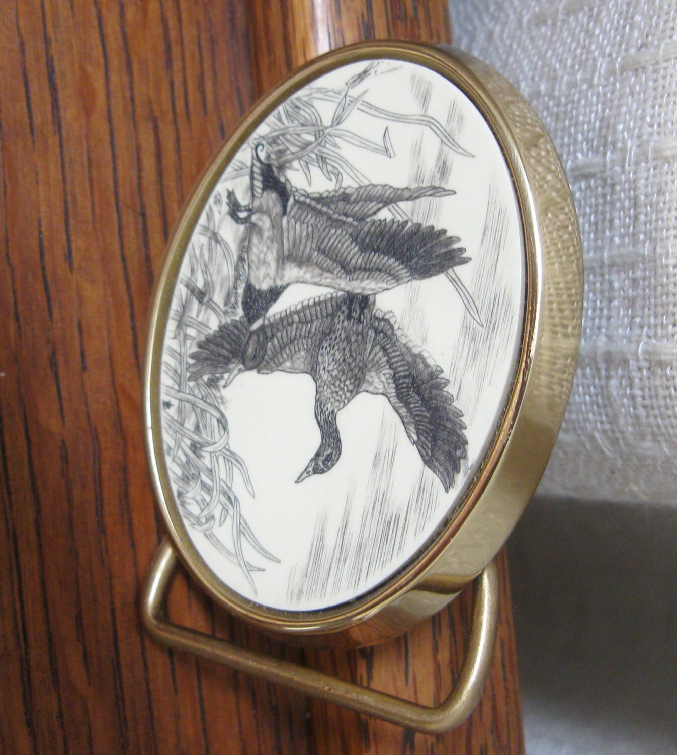 Vintage Belt Buckle Brass Ducks Barlow Scrimshaw by CinfulOldies