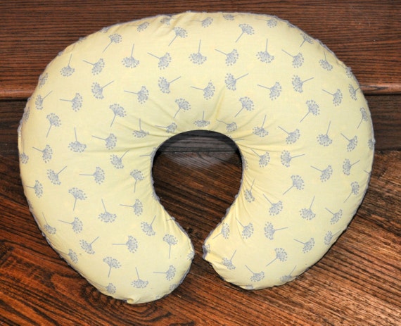 ORGANIC - Little Figs Yellow & Grey Dandelion Nursing Pillow Cover - You Choose the Minky Dot Backing - with Zipper Closure