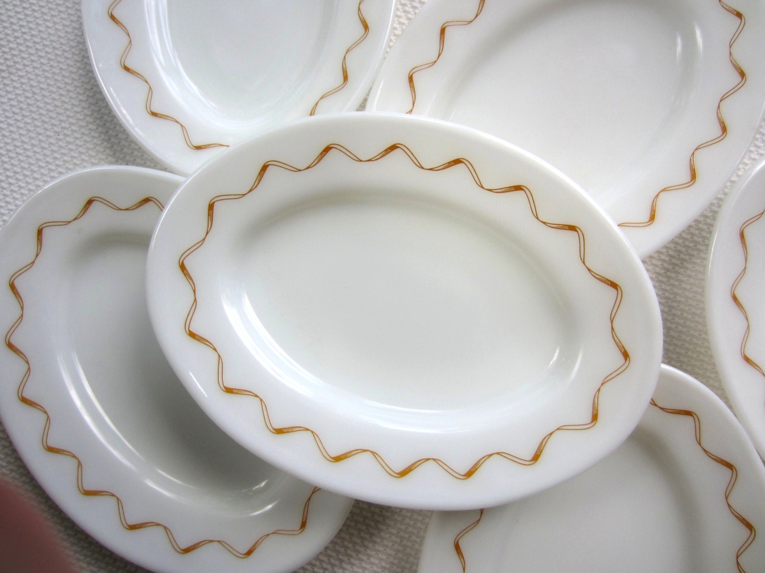 Vintage Pyrex Tableware Oval Plate Gold Ribbon Trim