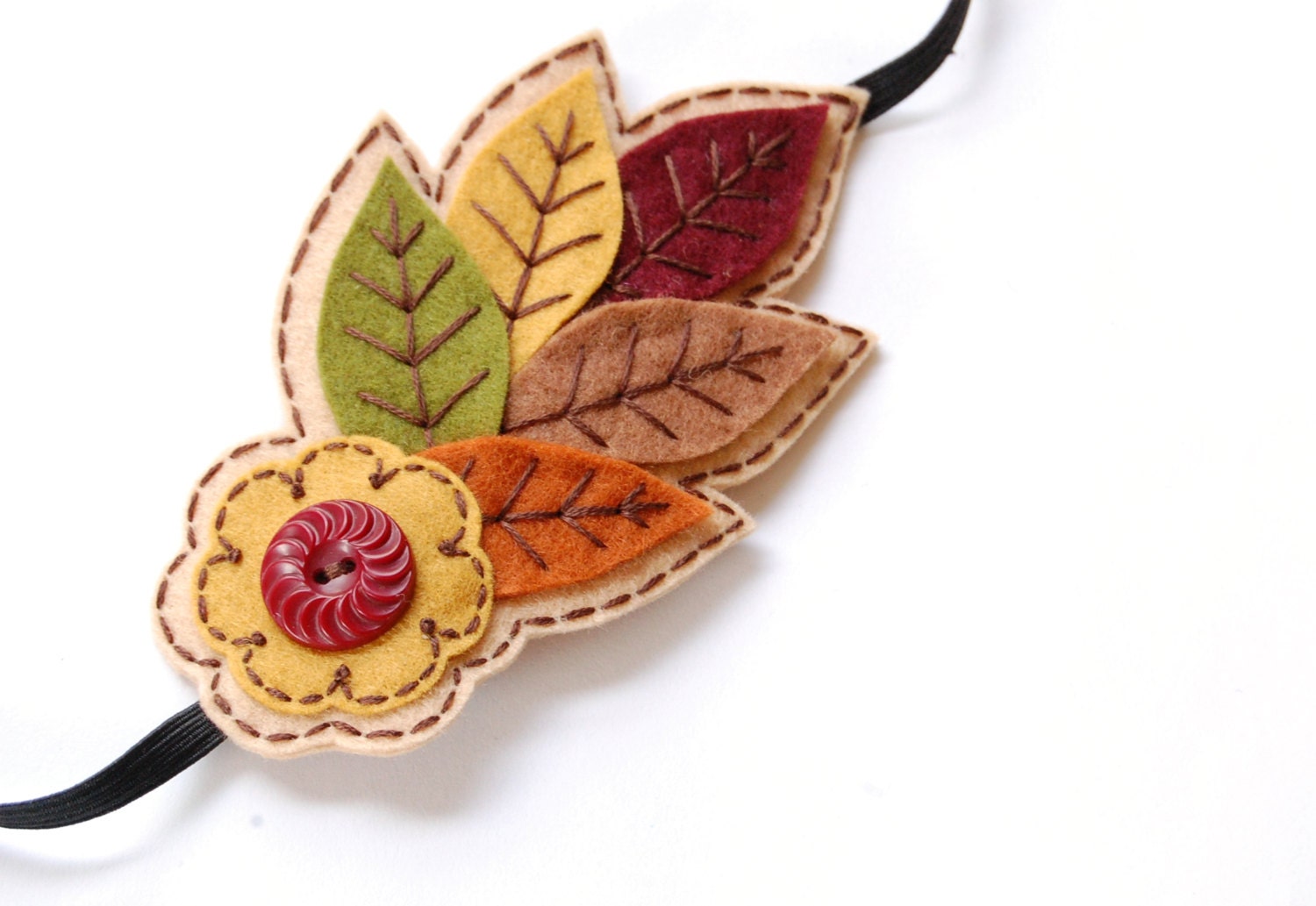 Embroidered Leaves Headband by SewSweetStitches on Etsy