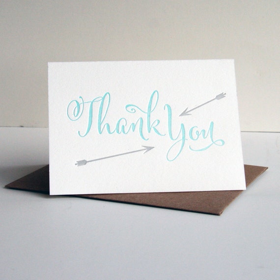 Sale Letterpress Thank You Card Mint Thanks By Steelpetalpress