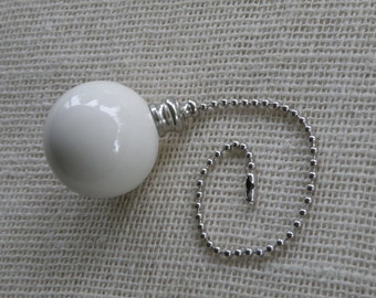 Ivory White - Large Pottery Ball Ceiling Fan Pull - Handmade in the USA - Brass or Nickel Hardware