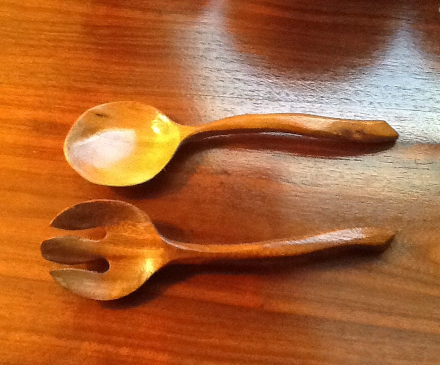 Vintage Wood Salad Server Set Haute Juice