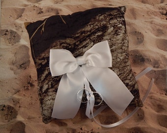 Camo Camouflage White Bow Wedding Ring Bearer Pillow