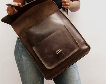 Women Messenger bag , Brown bag , Leather cross body bag , women laptop bag , book school bag