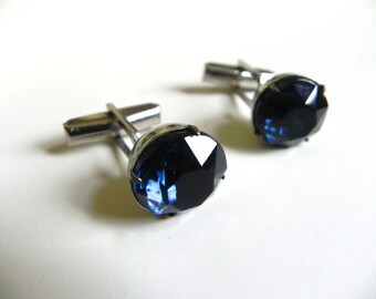 Boutons De Manchette Vintage Argentés Avec Strass - Marque Shields 71017