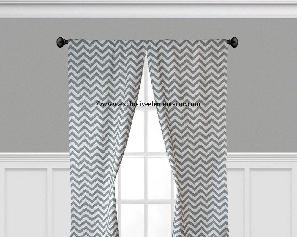 Grey Curtain Panels Modern Geometric Chevron Damask Drapery