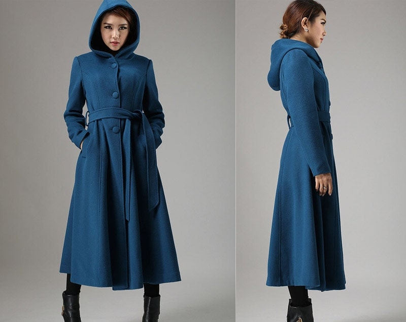 Blue coat wool coat swing coat womens coat long coat by xiaolizi