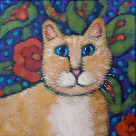 Cat Art Ginger Cream Cat Painting 8x8 Pati Bannister Original