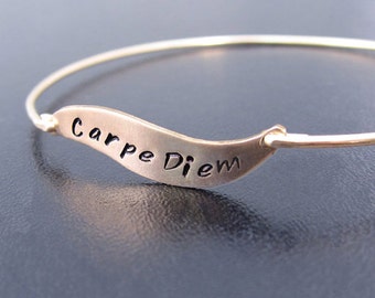 Handstamped Bracelet, Handstamped Jewelry, Custom Word Bracelet, Word Jewelry, Carpe Diem Bracelet, Carpe Diem Jewelry
