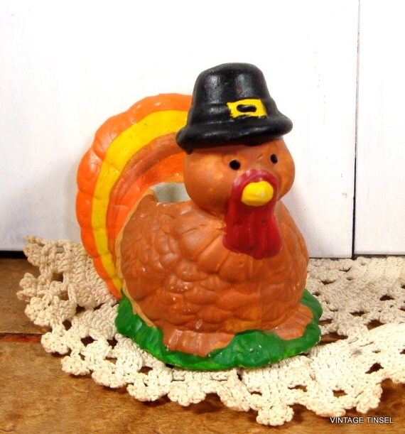 Vintage Ceramic Bisque Turkey Candle Holder Thanksgiving