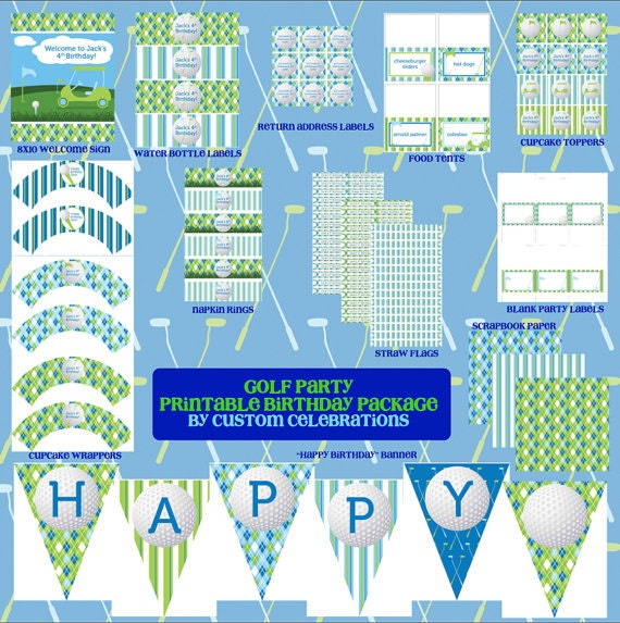 Golf Theme Printable Party Package Digital Printable File